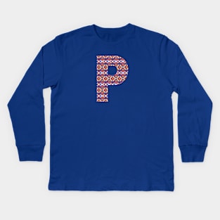 Monogram Letter P- geometric pattern Kids Long Sleeve T-Shirt